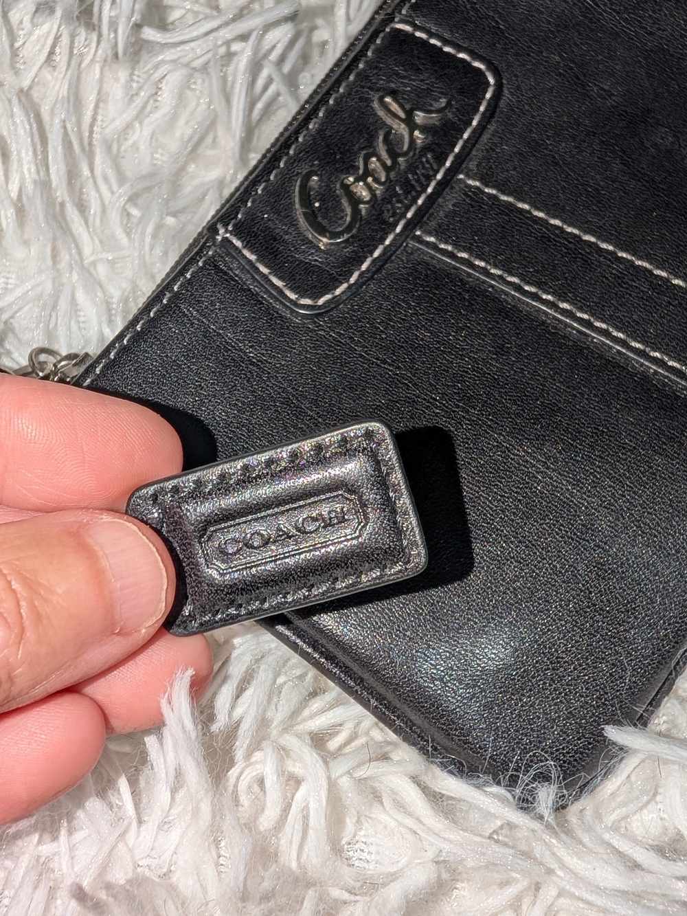 Women's Coach Black Leather Wristlet Clutch, One Size